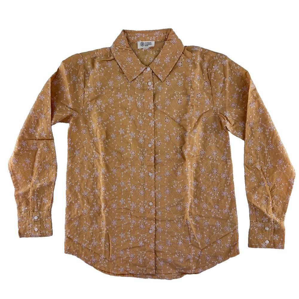 Candace Cameron Bure Button Front Eyelet Shirt XXS Orange Grandma
